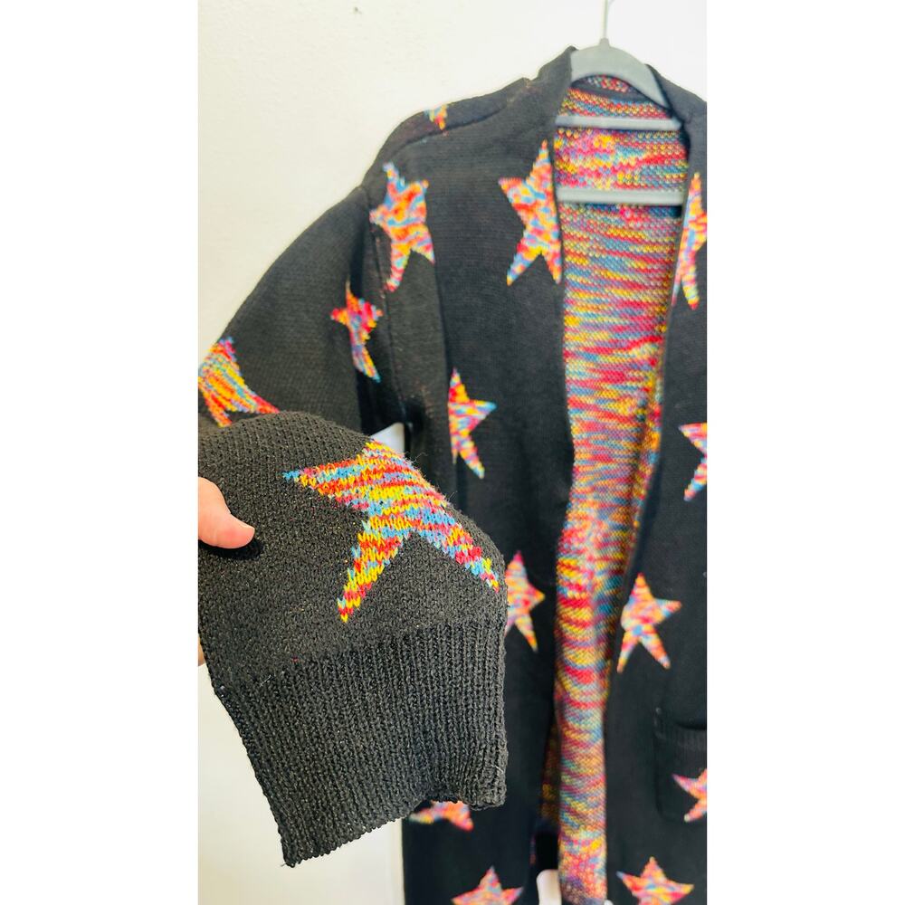 Unbranded Black Multicolor Five Point Star Oversized Sweater Cardigan sz XL - Picture 4 of 10